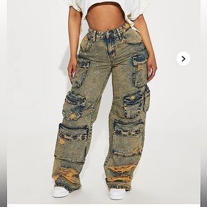 Non Stretch Acid Wash Cargo Jeans - Vintage Wash NWOT (New without tags)